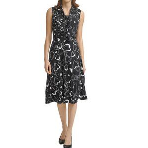 Karl Lagerfeld Paris Heart Print A Line Midi Dress Size 12 Black Stretch Knit